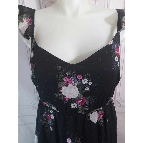 Torrid Special Occasion Black Floral Sweetheart Midi Dress Smocked Chiffon Sz 1 - Picture 3 of 9